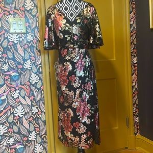 Metallic Floral Flutter Sleeve Dress